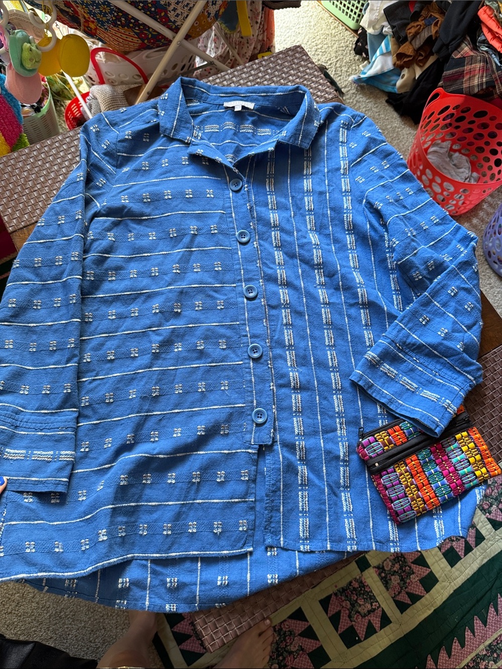 Habitat Royal Blue Button-Up Woven Blouse